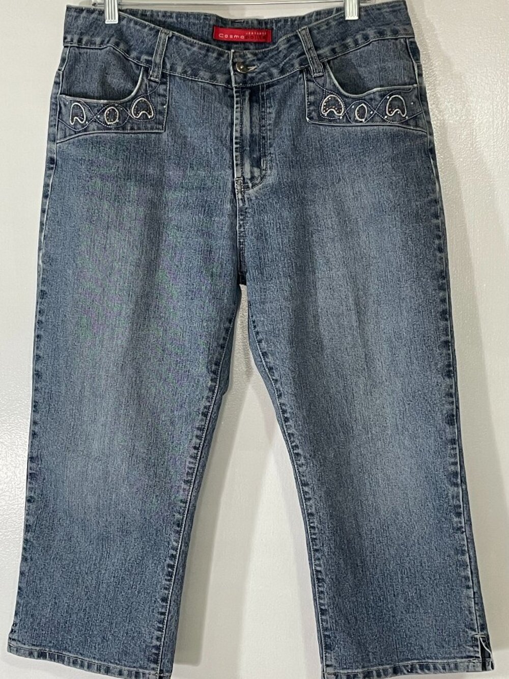 Cosmo Jeanswear Women’s Jean Capri Size 14 Embroidered Beaded Pockets Good